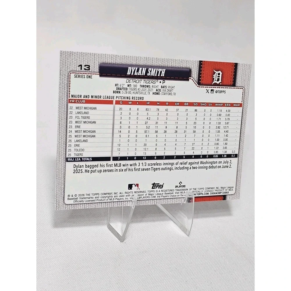 Dylan Smith 2026 Topps Series 1 Baseball Holofoil Detroit Tigers (RC) #13